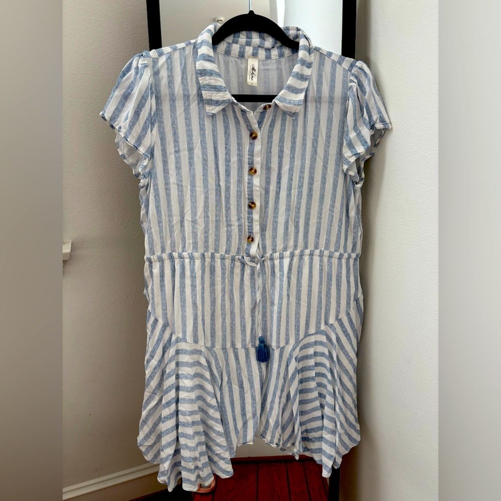 Blue and White Striped Button-Down Dress